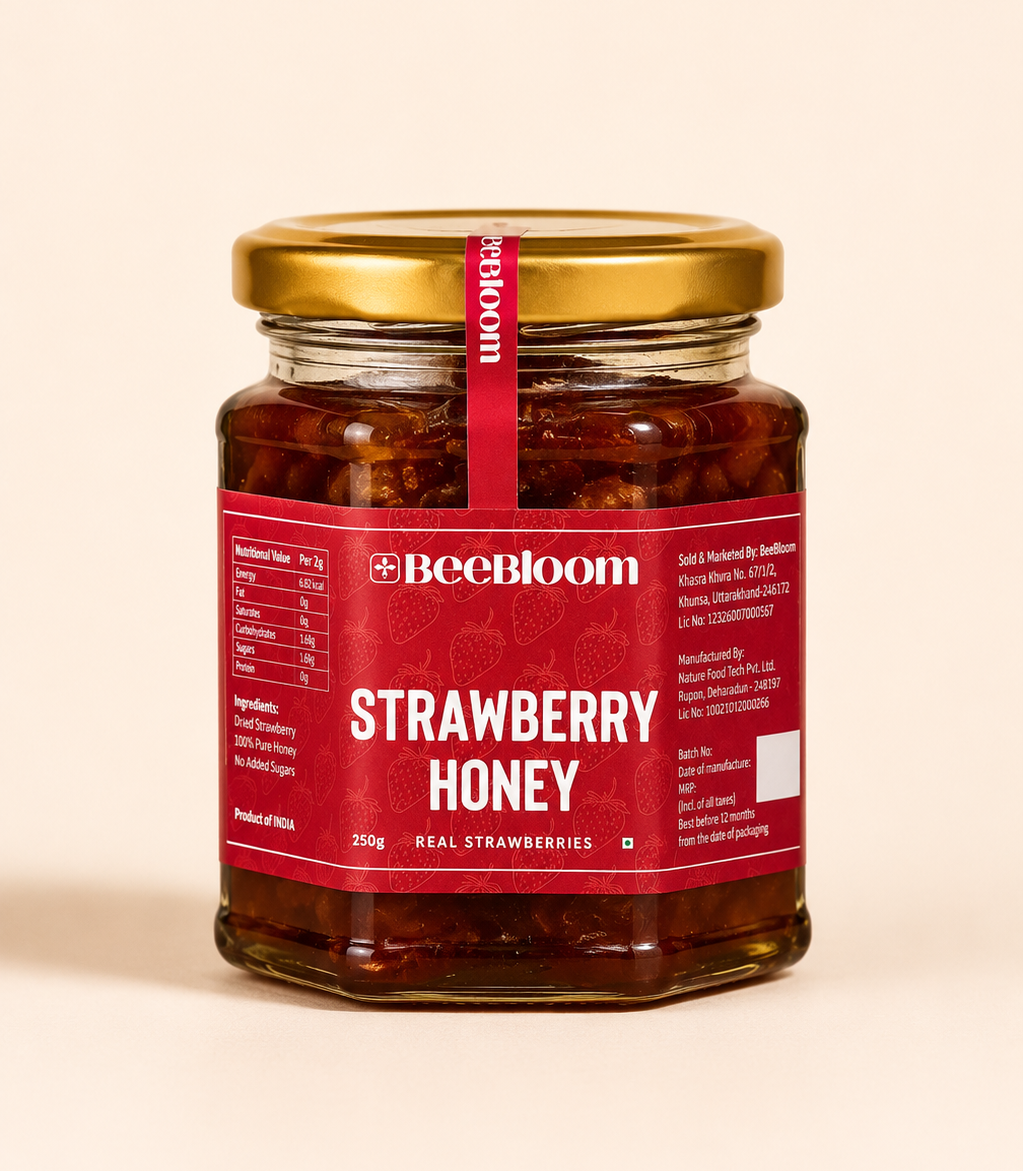 Strawberry Honey – Natural Honey preserved Strawberries – BeeBloom