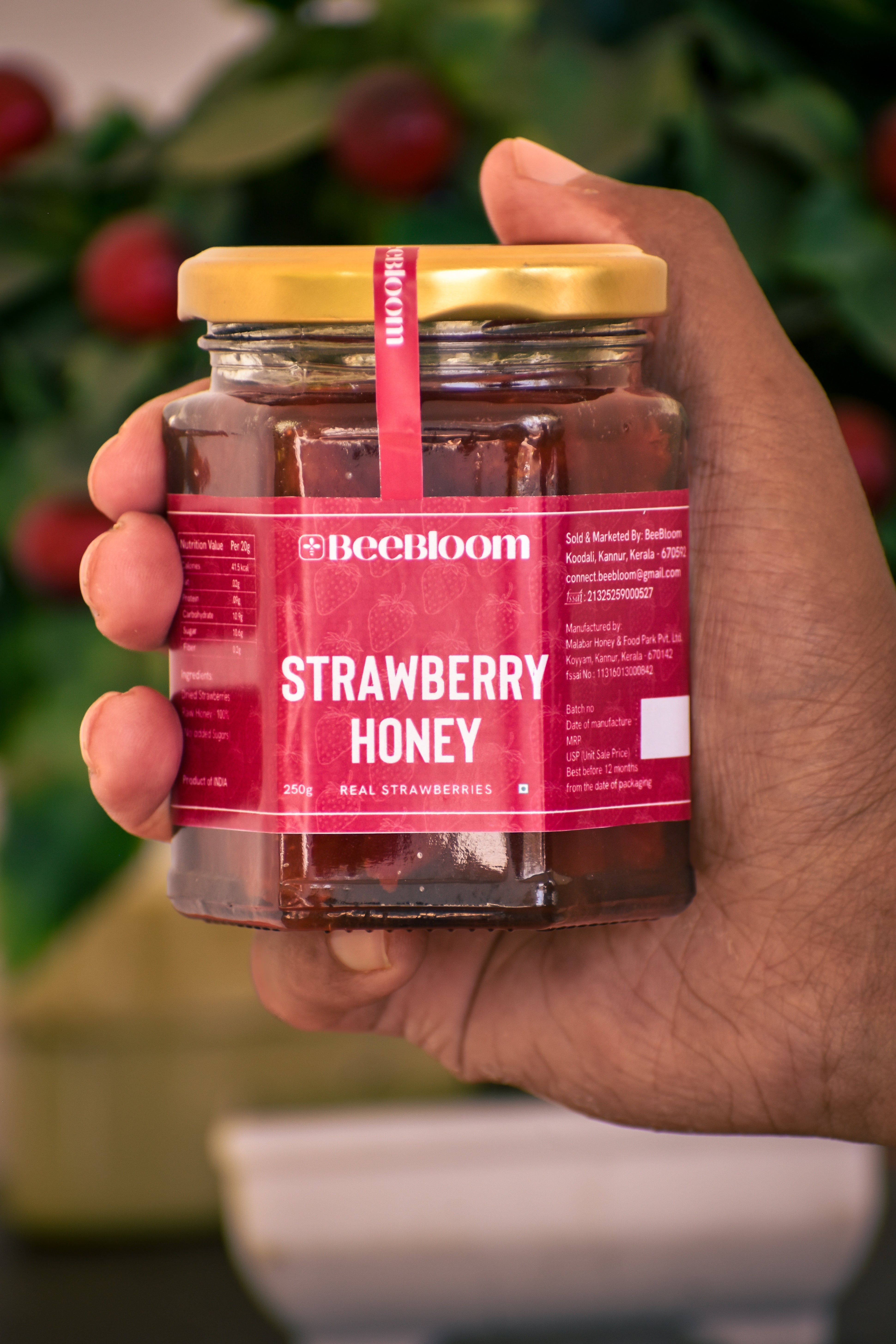 Strawberry Honey – Natural Honey preserved Strawberries – BeeBloom