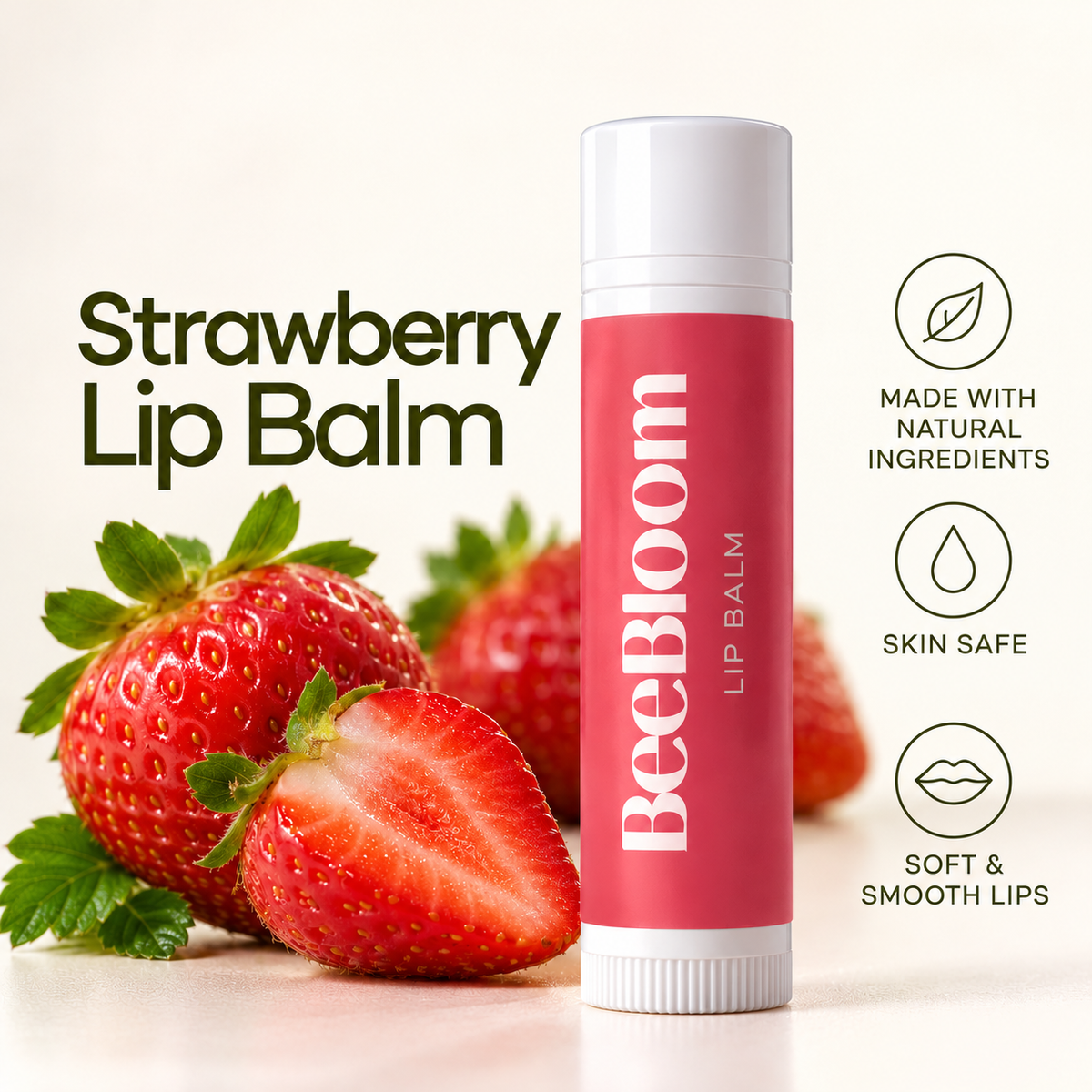 Strawberry Lip Balm | Made with Beeswax, Cocoa butter & natural oils